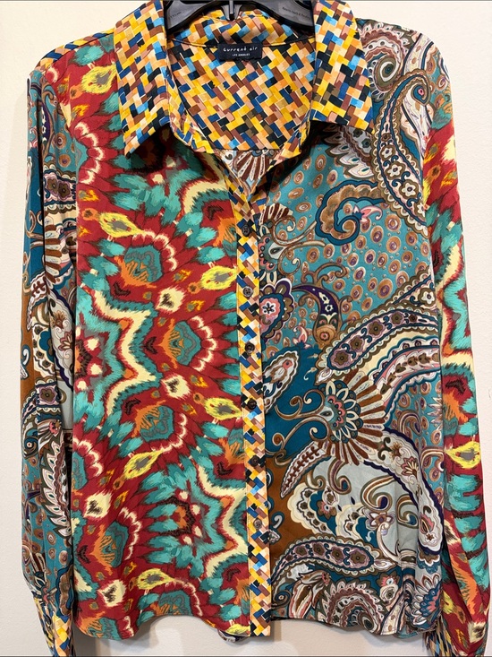 Current Air Tops - Current Air Multicolor Paisley & Ikat Button-Down Shirt - Turquoise/Red/Yellow 2